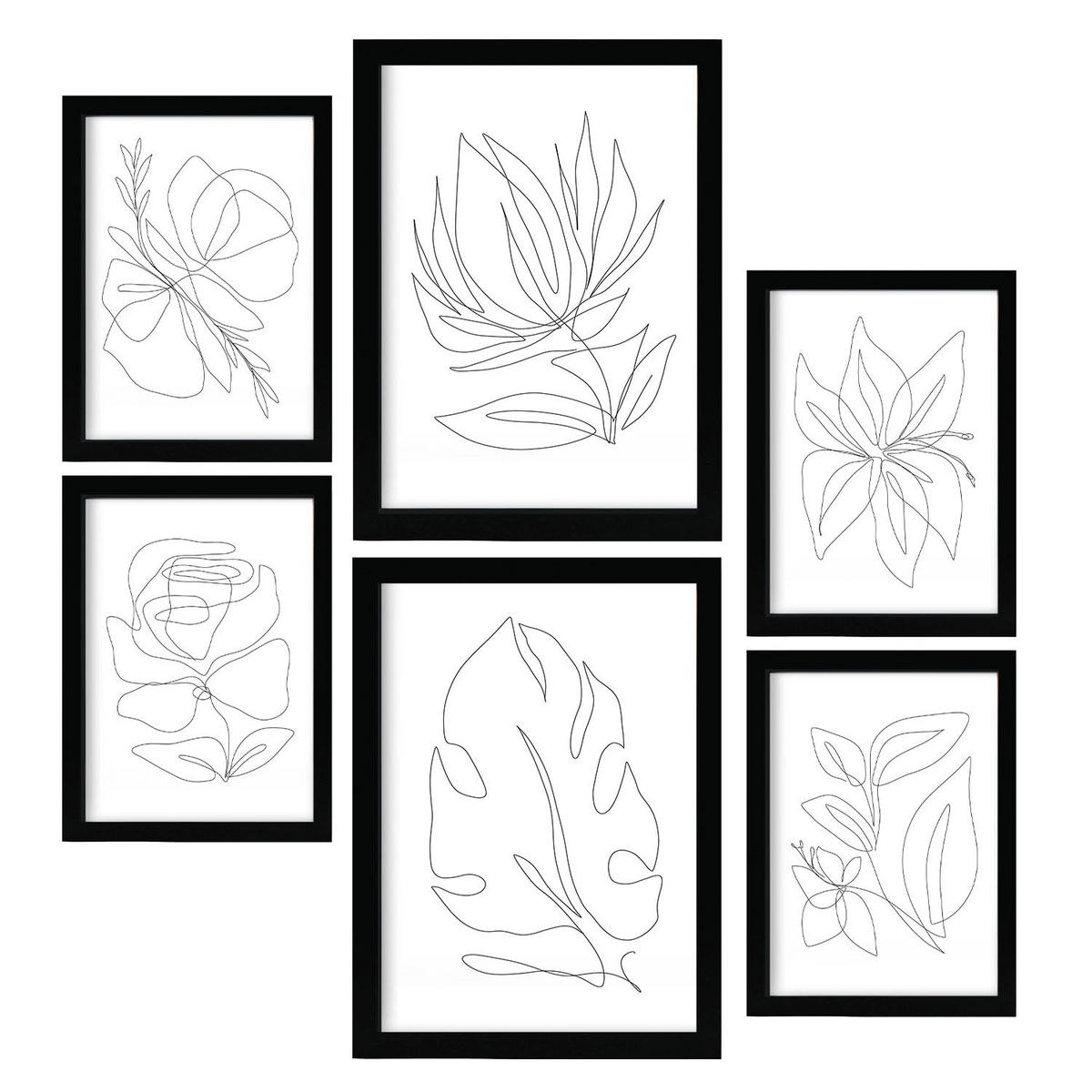POSTER Set Mit 6 Fairer Fiore In Blume Zusammenfassung Ästhetische Dekorative Gemälde Für Ihr Wohnzimmer Schlafzimmer Zuhause A3 & A4 Schwarzer Rahmen - Schwarz, Papier (29/3cm) - Nacnic