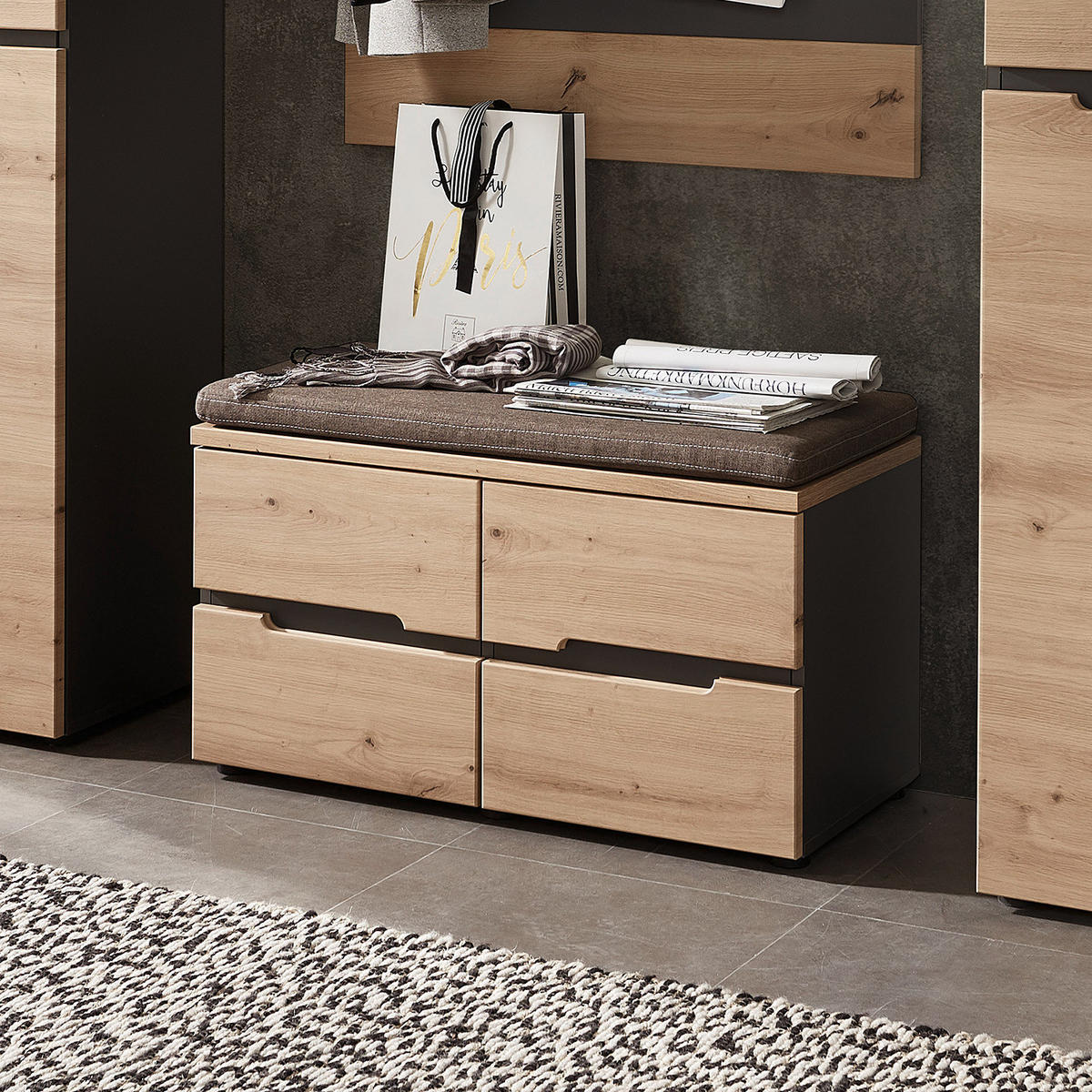 GARDEROBENBANK - Breite 80 cm - Eiche Artisan, Holzwerkstoff/Textil (80/49/38cm) - home24