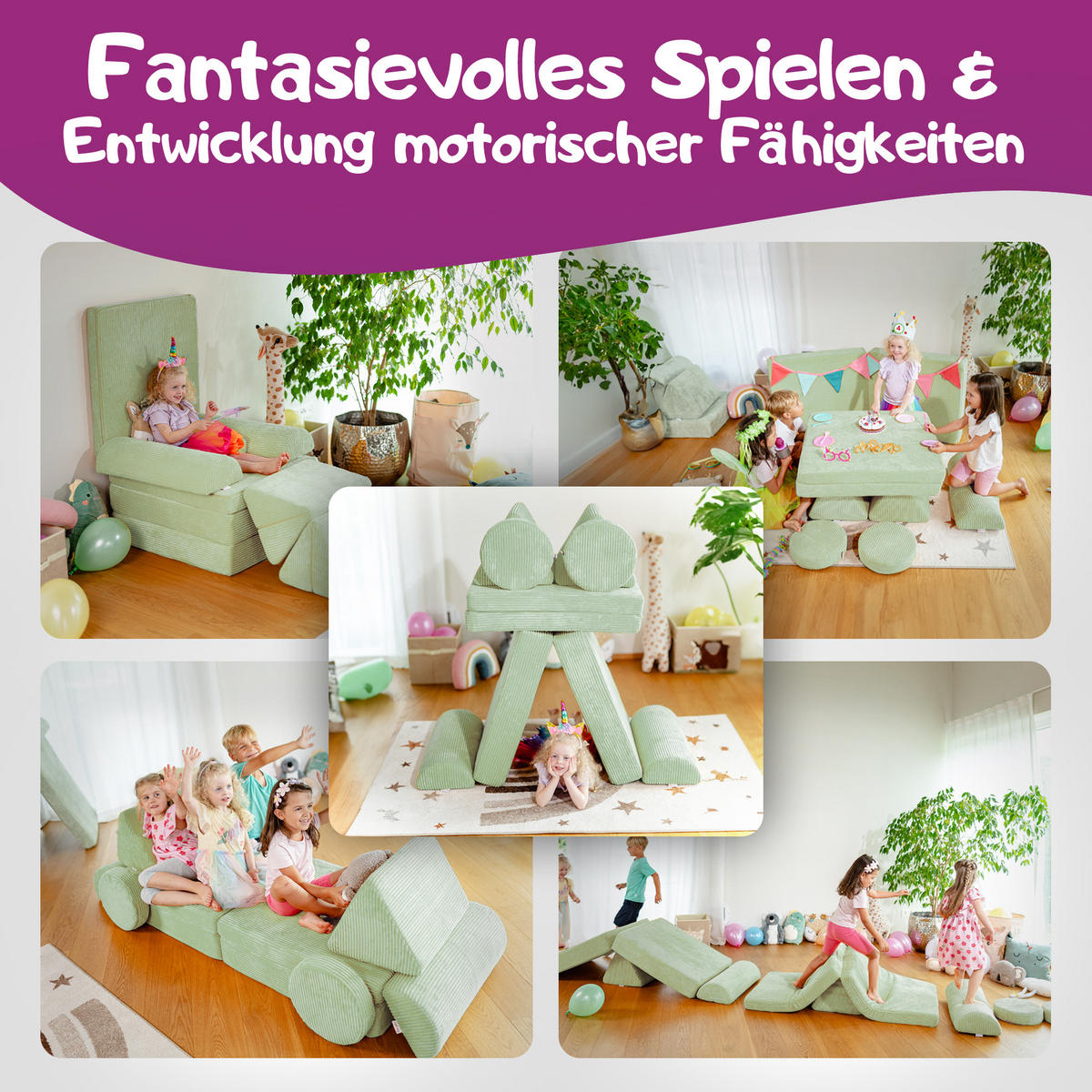 SPIELSOFA Kinder Fantasiewelt 8tlg - Grün, Textil (150/55/66cm) - Linodino