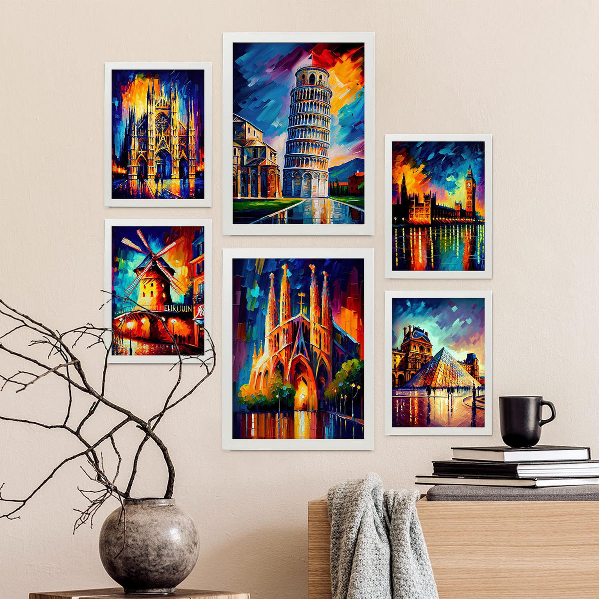 POSTER Set Mit 6 Orange Im Ölgemälde Stil A3 & A4 Weißer Rahmen - Weiß, Papier (29/3cm) - Nacnic