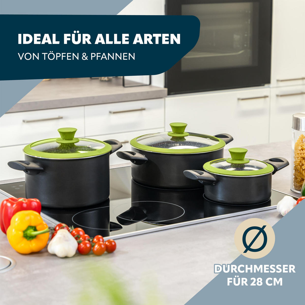 GLASDECKEL mit Silikonrand 28 cm grün - Grün, Glas (28/28/6cm) - bremermann