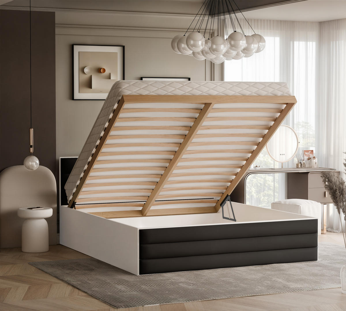 POLSTERBETT VANTAGE 160/200 cm, Bettkasten, ohne Matratze, Schwarz - Schwarz, Holz/Holzwerkstoff (160/200cm) - Idohome