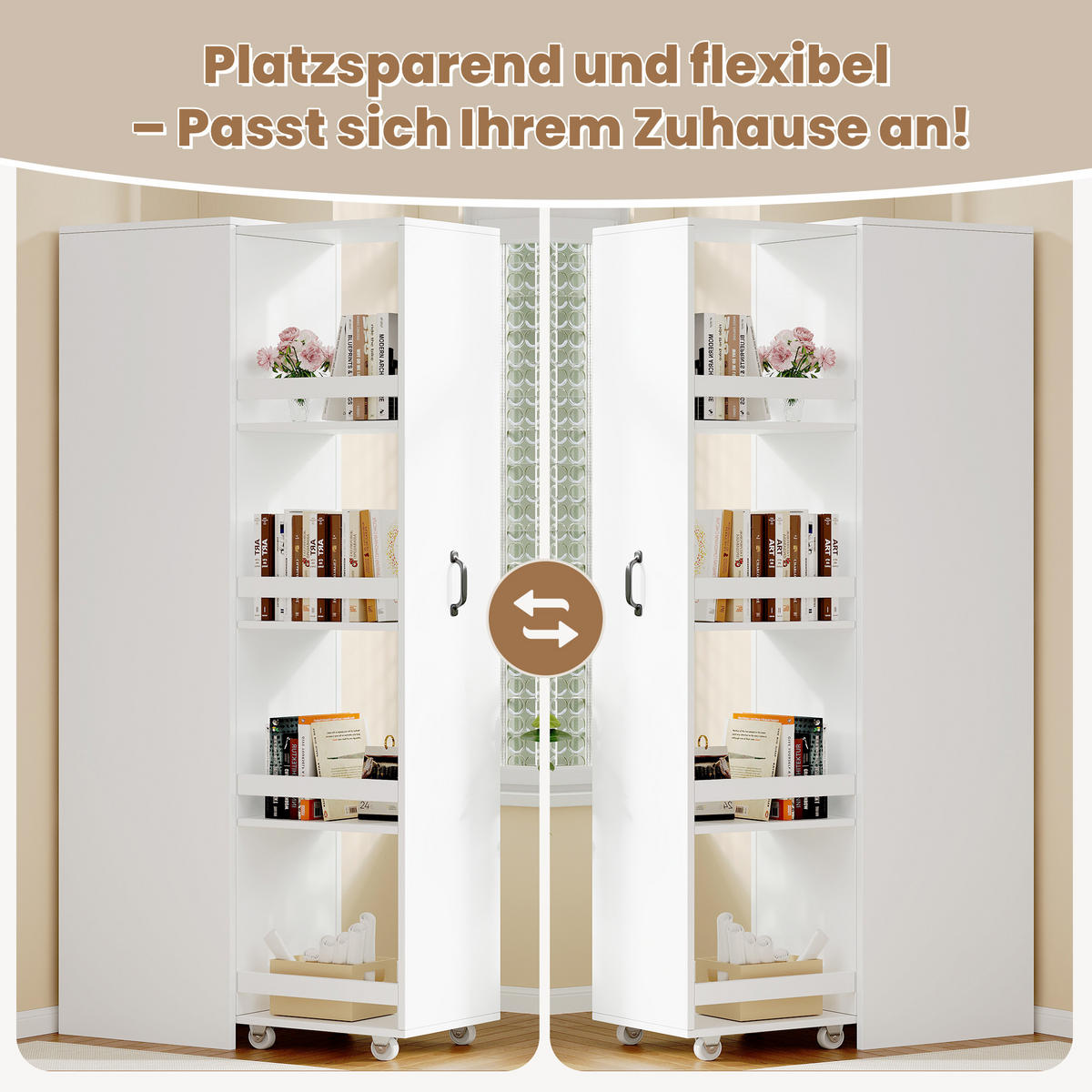 BÜCHERREGAL Schmal 160cm mit Rollen Platzsparend Modern - Weiß, Holzwerkstoff (40/160.5/30cm) - FLIEKS