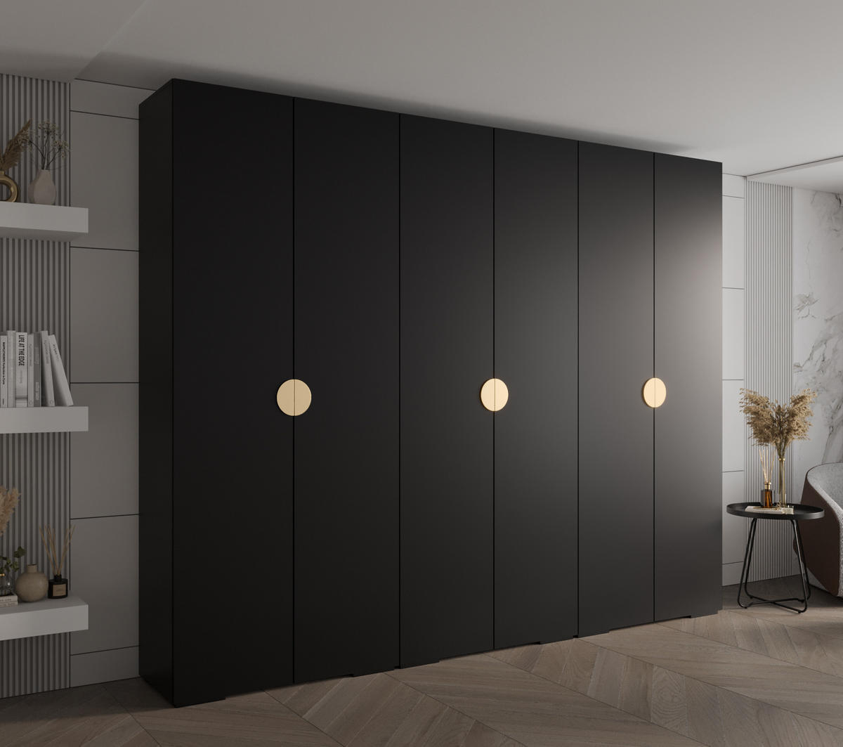 DREHTÜRENSCHRANK 236.7/300/47 6-türig - Goldfarben/Schwarz, Holz/Metall (300/236.7/47cm) - Abiks Möbel