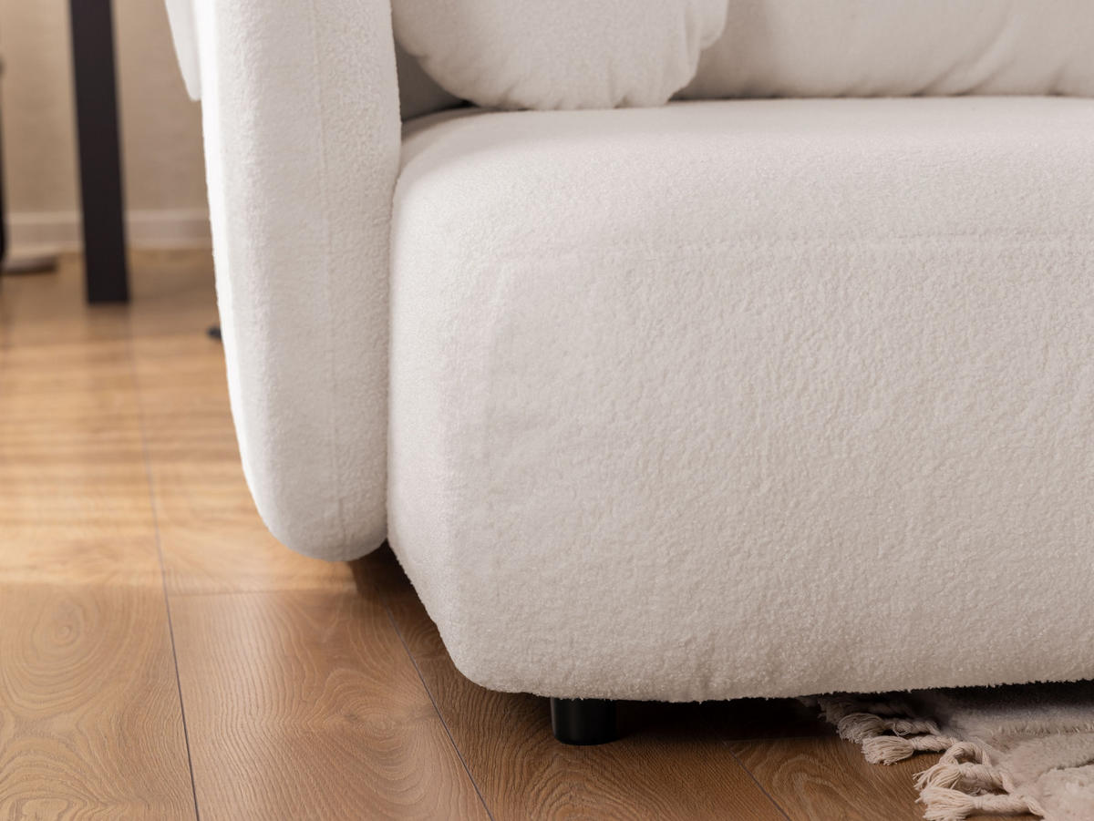 ECKSOFA Candy mit Schlaffunktion Weiß Bouclé-Stoff - Ottomane links - Schwarz/Weiß, Holz/Kunststoff (230/146cm) - S-Style Möbel