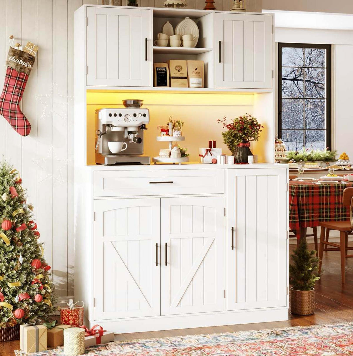 BUFFET 110/180/38 cm Weiß aus MDF und Metall mit LED-Leiste und Steckdosenleiste - Weiß, Holzwerkstoff (38/180/110cm) - OKMYHOME