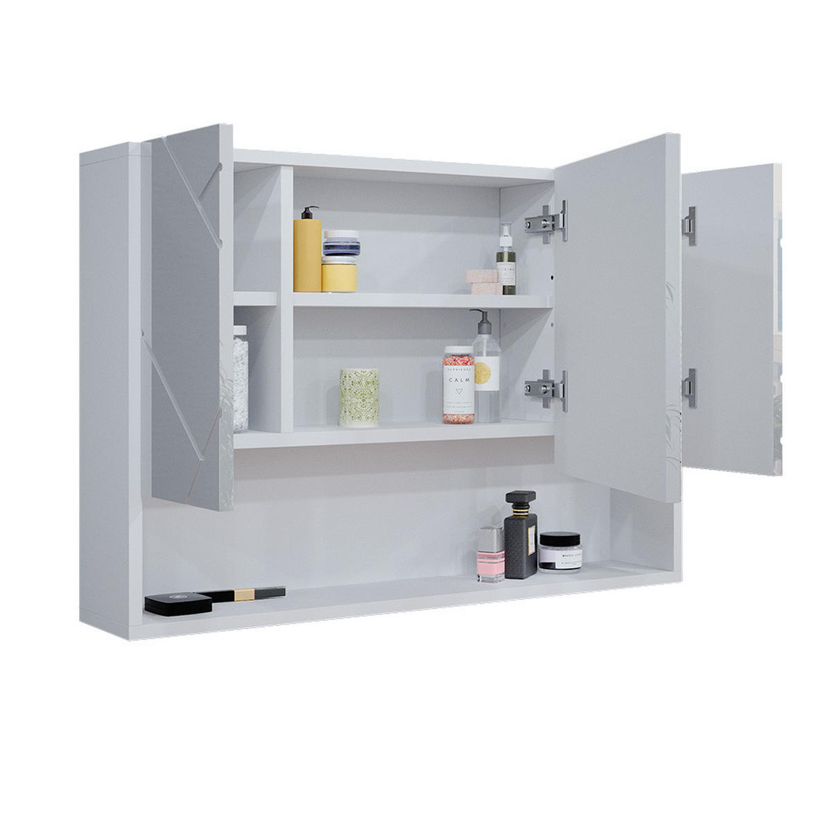 BADSPIEGELSCHRANK Irma Weiß Hochglanz 80.1 x 55 cm - Weiß Hochglanz, Holzwerkstoff (80.1/55/17cm) - Vicco