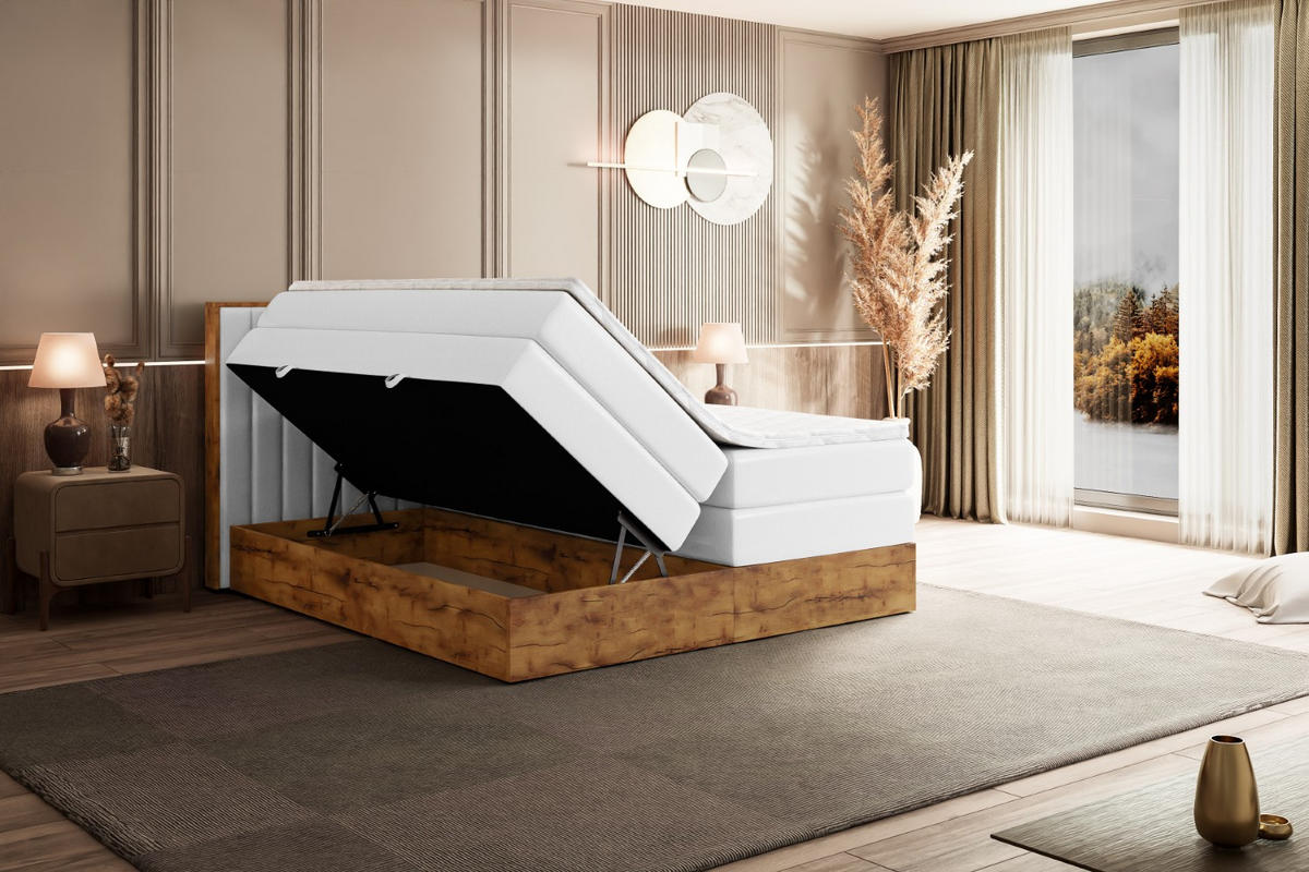BOXSPRINGBETT mit Matratze H3|H4 und Lattenrost - LOLLI4 KING-200x200 - Weiß - Weiß, Holzwerkstoff (200/200cm) - ALTDECOR