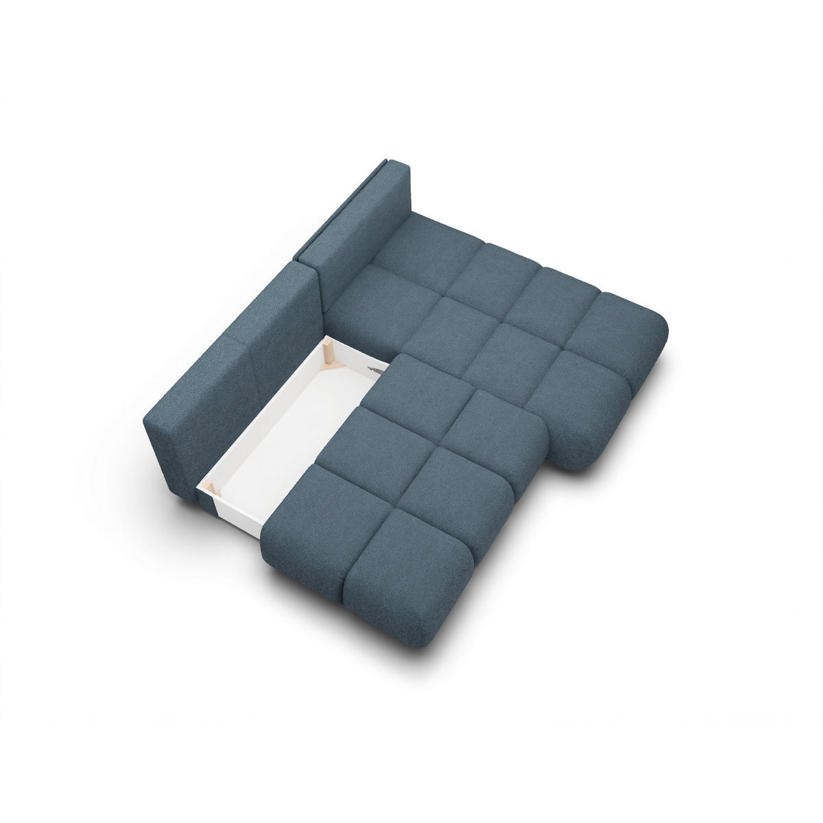 ECKSOFA CORSO R-S Blau Boucle-Stoff mit Schlaffunktion - Blau, Holz (230/177cm) - MASSENO