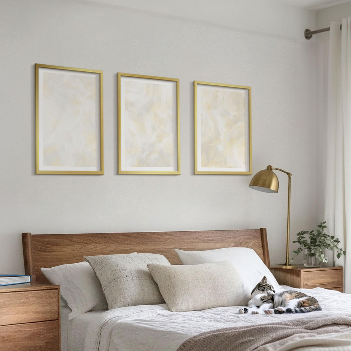 BILDER SET 3er Set - 40x60 cm Goldrahmen - Helles Strukturfarbendesign - Goldfarben, Kunststoff (40/60cm) - TULUP