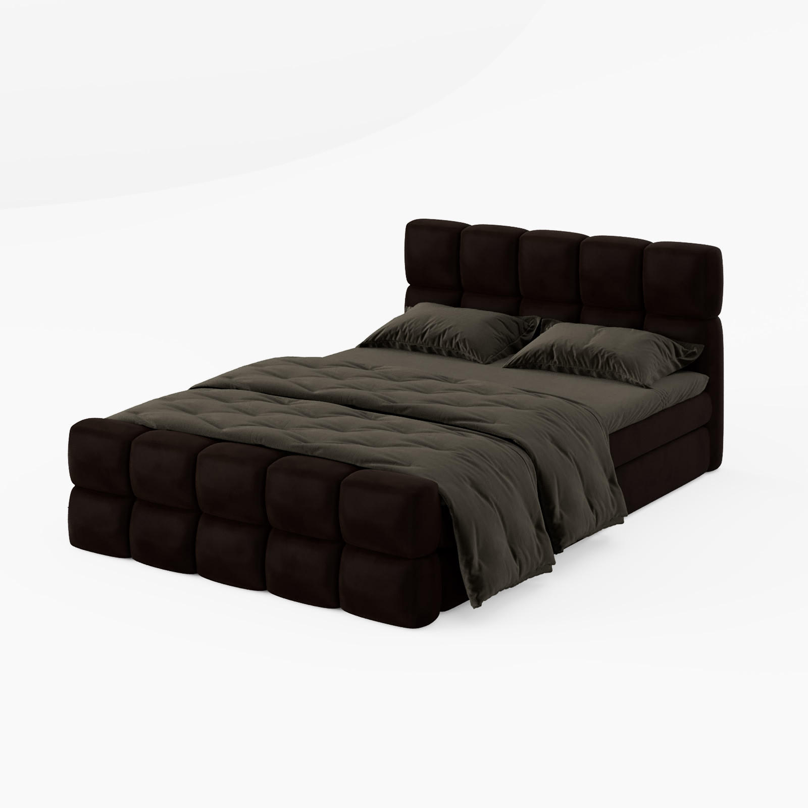 BOXBETT Vanessa 180/200 cm, in Braun, Velours-Stoff, Bettkasten, Matratze, Topper - Braun, Textil (180/200cm) - Barchello