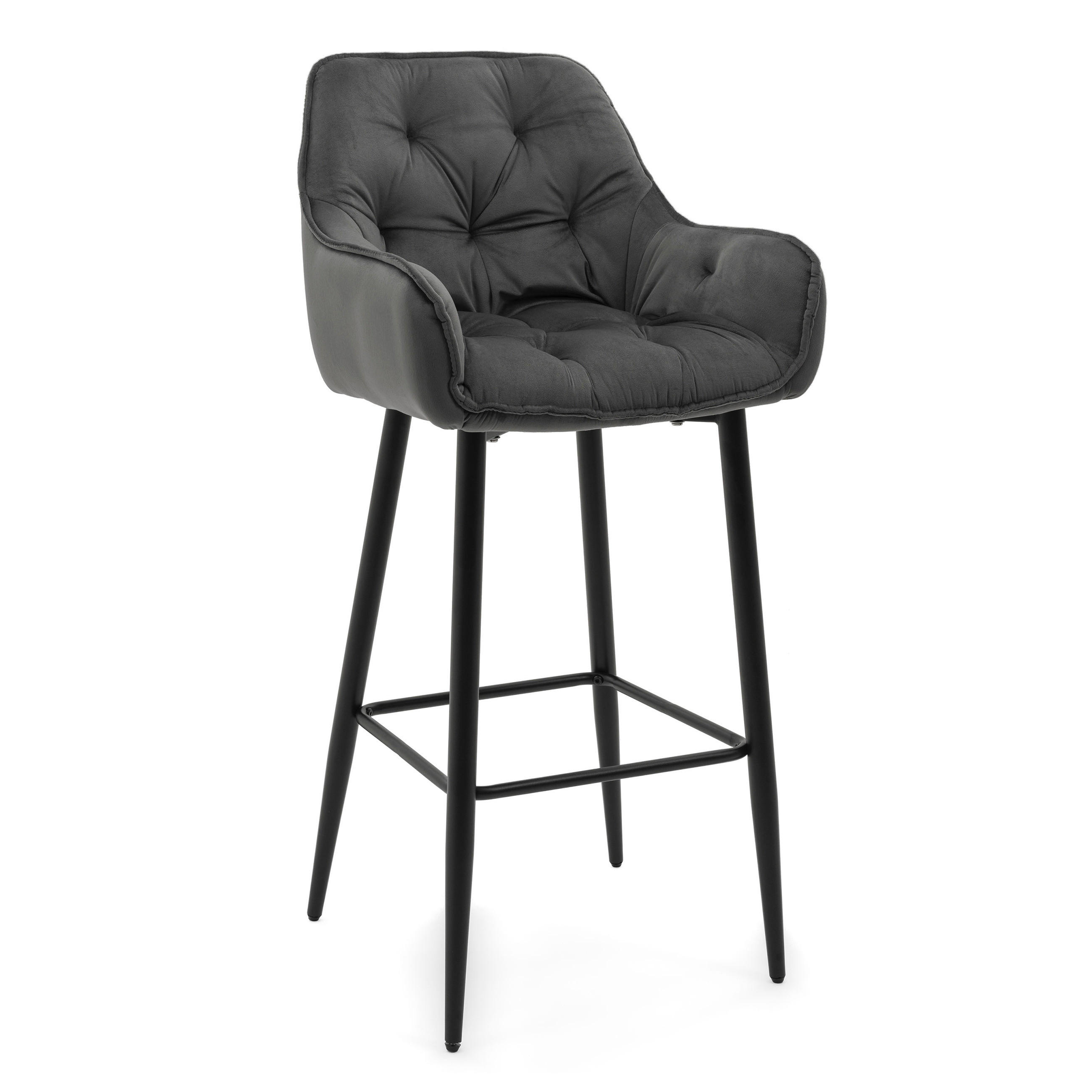 BARHOCKER SIENA gepolstert mit Steppung - grau - Samt Velours - Schwarz/Grau, Metall (53/107/52cm) - NEW HOME