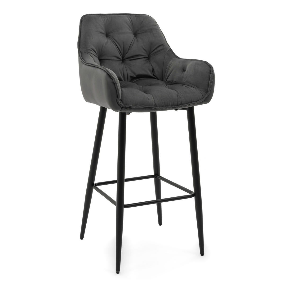 BARHOCKER SIENA gepolstert mit Steppung - grau - Samt Velours - Schwarz/Grau, Metall (53/107/52cm) - NEW HOME