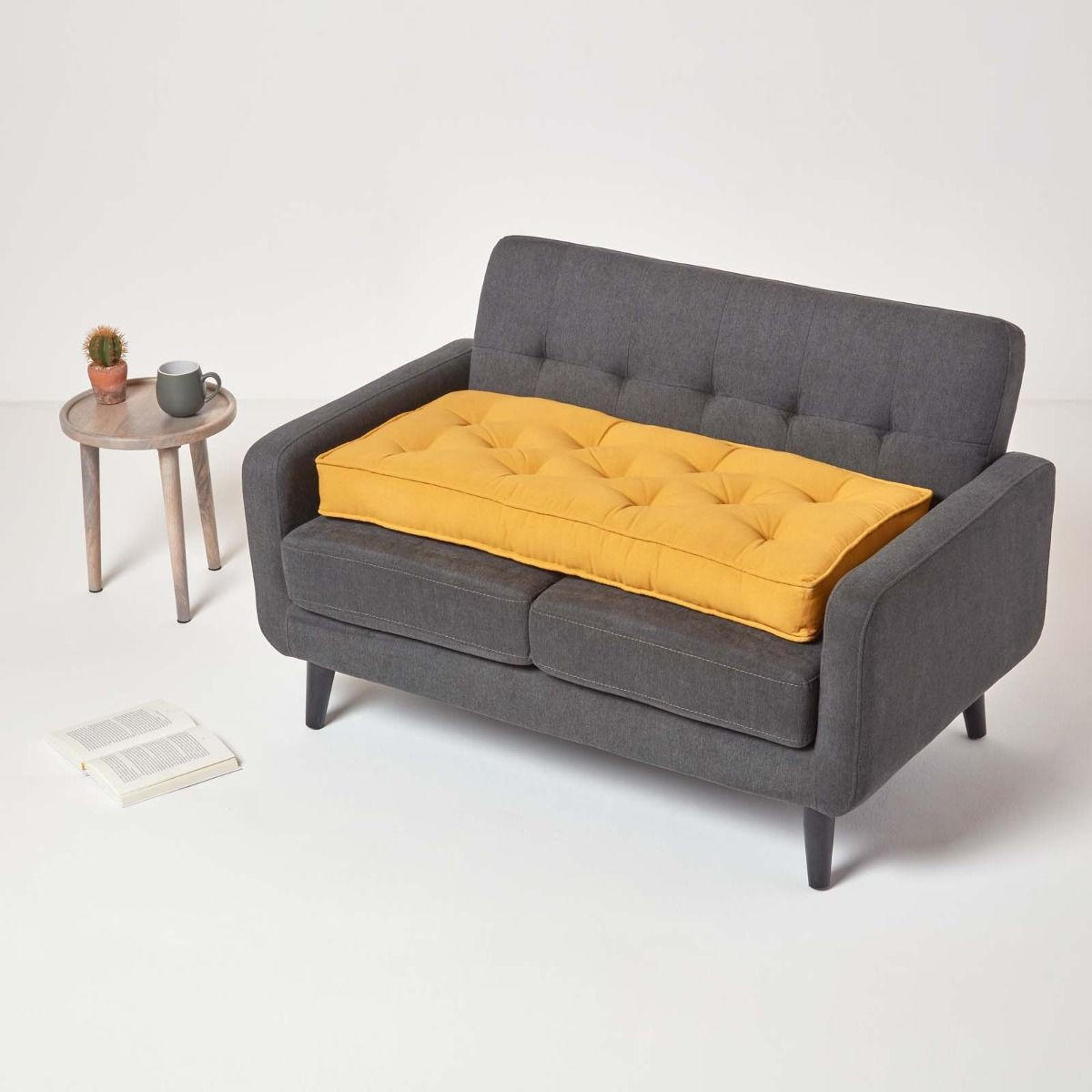 SITZAUFLAGE für Zweisitzer-Sofa 100 x 48 cm – dickes Sitzkissen senfgelb - Dunkelgelb, Textil (48/100/10cm) - Homescapes