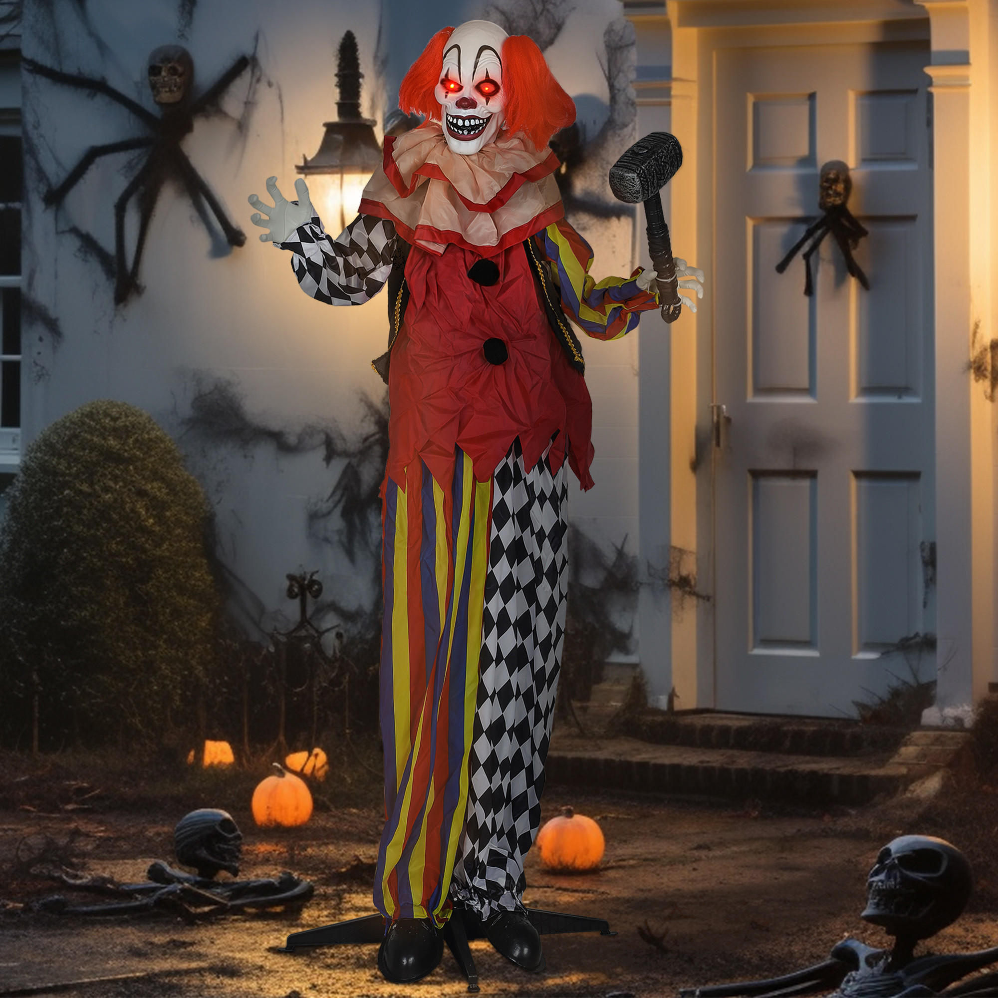 HALLOWEEN-DEKORATION Clown 173 cm mit leuchtenden Augen sprachgesteuert - Multicolor, Metall (18/173/90cm) - Outsunny