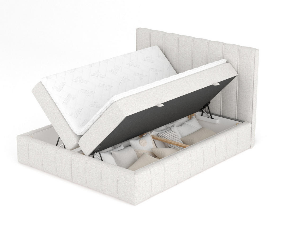 BOXBETT Moretti Hellbeige 160/200 cm mit Matratze und Topper - Beige/Schwarz, Holz/Holzwerkstoff (160/200cm) - Maison de Reve