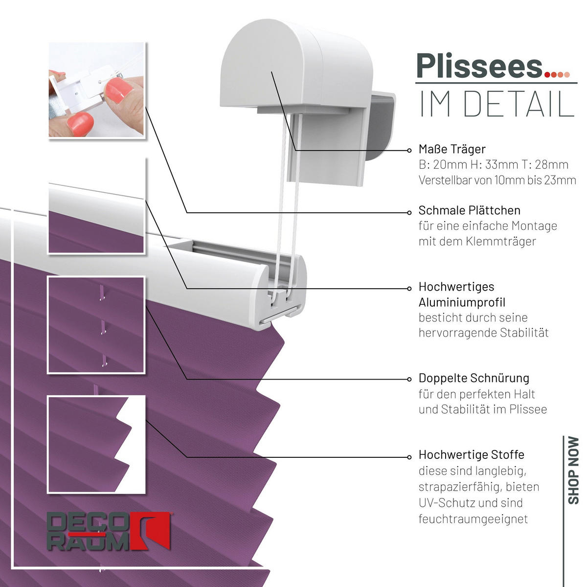PLISSEE Basic ohne Bohren - Lila, Textil (100/210cm) - Deco-Raum
