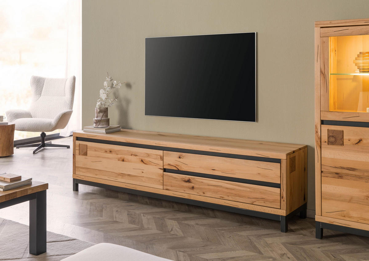 TV-BOARD Kernbuche 220x40x56 natur geölt VILLANDERS #154 - Hellbraun, Holzwerkstoff (220/56/40cm) - Massivmoebel24
