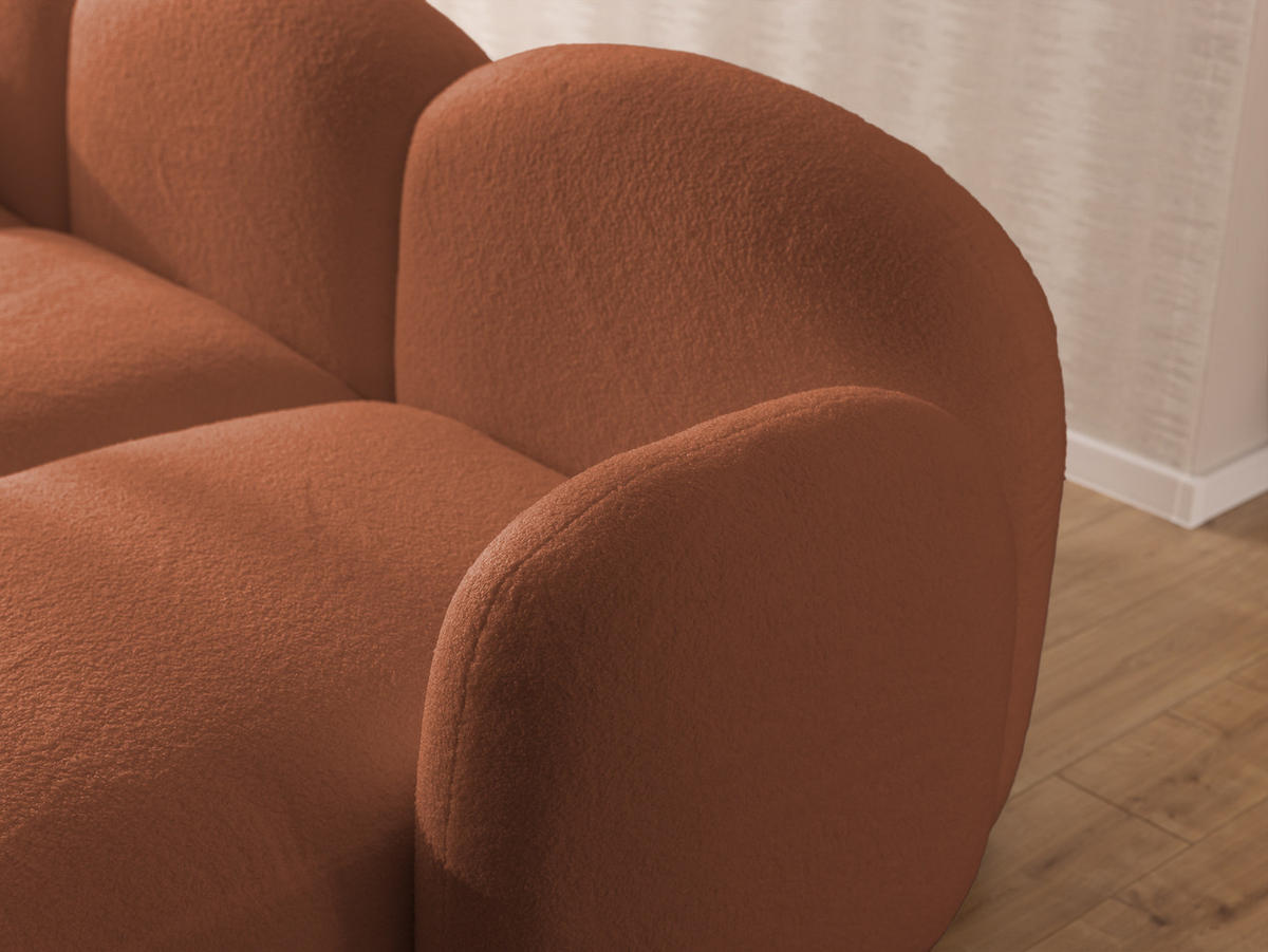 WOHNLANDSCHAFT Nuvola mit abgerundetem Design Terrakotta Bouclé-Stoff - Terra cotta/Schwarz, Holz/Kunststoff (268/80/146cm) - S-Style Möbel