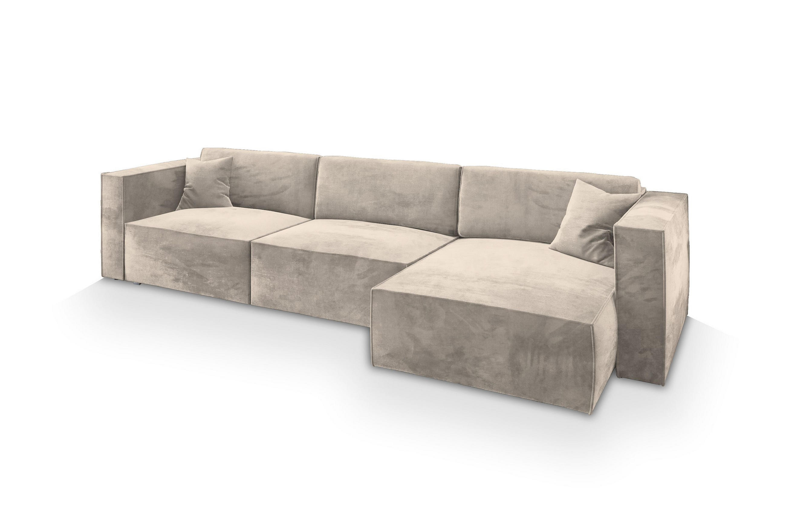ECKSOFA TOLMO M Creme Velours-Stoff mit Schlaffunktion - Creme, Holz (347/148cm) - MASSENO