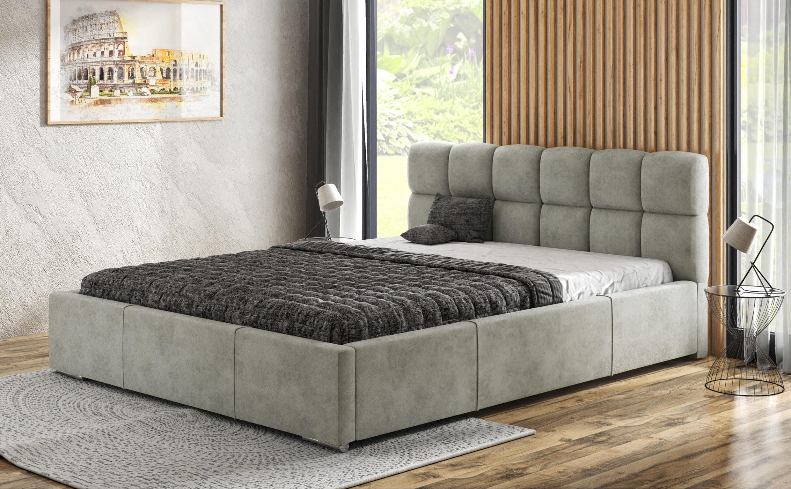 POLSTERBETT MALTA mit Kopfteil, 140 x 200 cm, Doppelbett mit Bettkasten und Lattenrost aus Metall, Velourstoff: Hellgrau - Hellgrau, Holz/Textil (140/200cm) - Agmat-Furniture