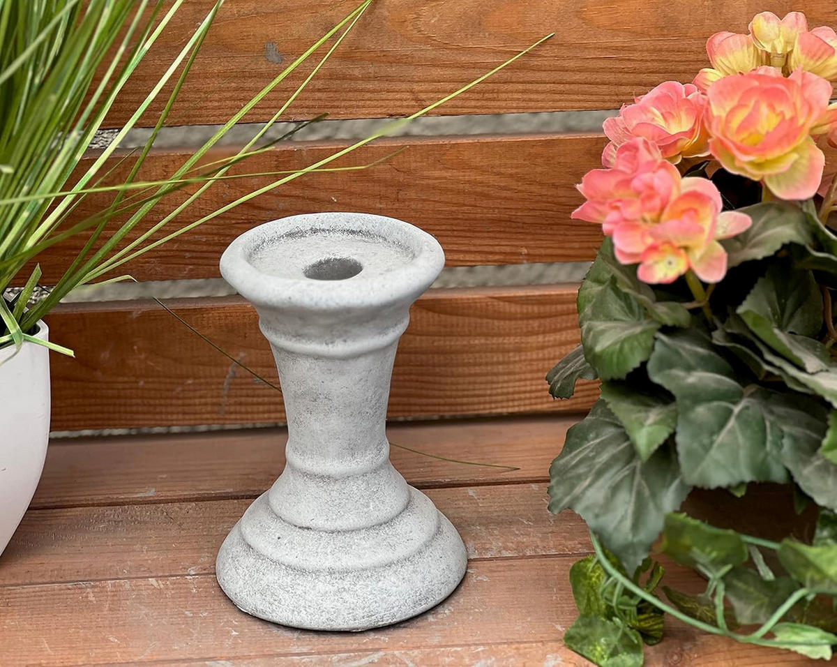 STEINFIGUR kleiner Kerzenständer frostfest Steinguss - Grau, Stein (10/16/10cm) - stoneandstyle