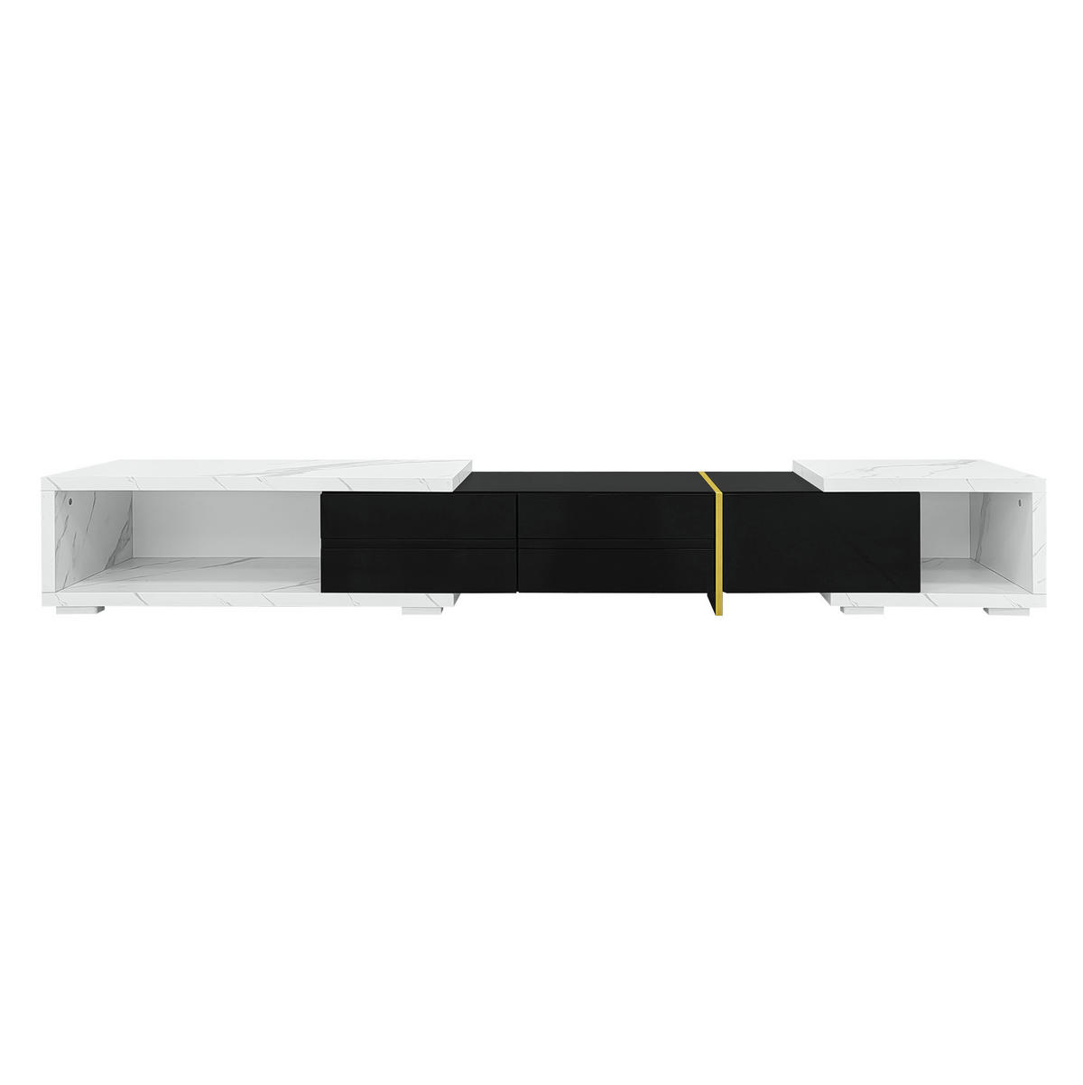 TV-SCHRANK aus MDF und Spanplatte 260x40x30 cm Schwarz mit weißer Marmoroptik, drehbar und ausziehbar - Schwarz, Holzwerkstoff (260/30/40cm) - IVMEU