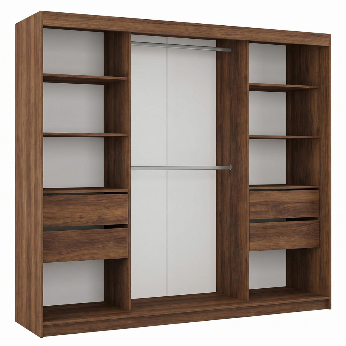 SCHWEBETÜRENSCHRANK Mario II mit Schubladen, ohne Spiegel 240/216/61 Walnuss - Walnussfarben, Holzwerkstoff (240/216/61cm) - Beautysofa