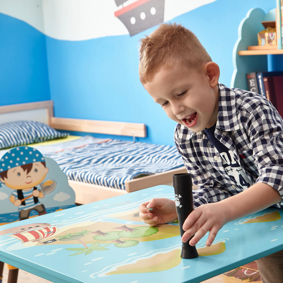HOLZTISCH Innen, Blau, 50cm - Blau, Holz (73.7/49.5/73.7cm) - Teamson Kids