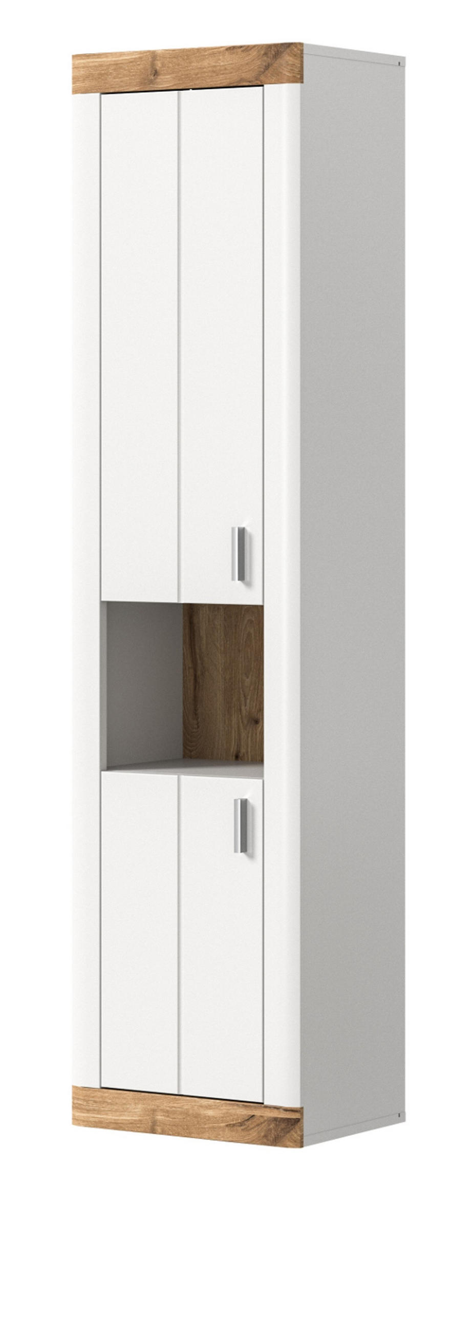 HOCHSCHRANK weiß, Eiche 45 cm, Badschrank mit Soft-Close - Eichefarben/Silberfarben, Holzwerkstoff/Kunststoff (45/172/30cm) - Inn.Furn