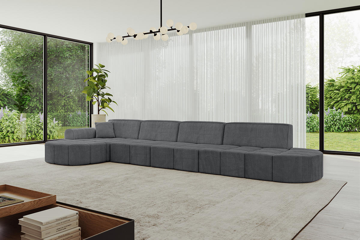 ECKSOFA Ottomane Links LIVO-L3 - 422x173x79,5 cm Dunkelgrau - Dunkelgrau, Holzwerkstoff/Textil (422/173cm) - ALTDECOR