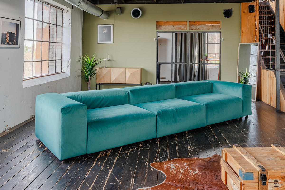 MODULSOFA MIA Grün Velvet - Schwarz/Grün, Kunststoff/Textil (418/72/120cm) - KAWOLA