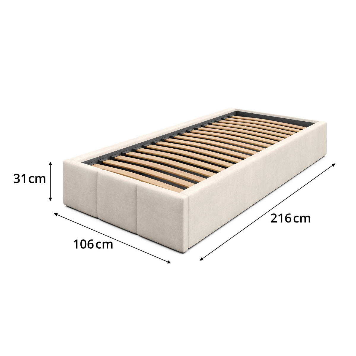 POLSTERBETT für Schlafzimmer Bett mit Stauraum Creme 90x200cm - Creme, Holzwerkstoff/Textil (90/200cm) - Muralo