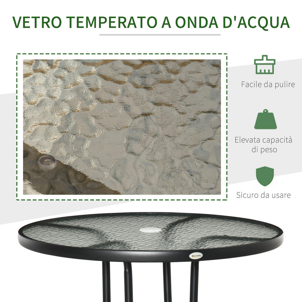 GARTENTISCH,RUND Glas mit Schirmloch Ø80x72cm,schwarz - Schwarz, Metall (80/80/72cm) - Vallsero