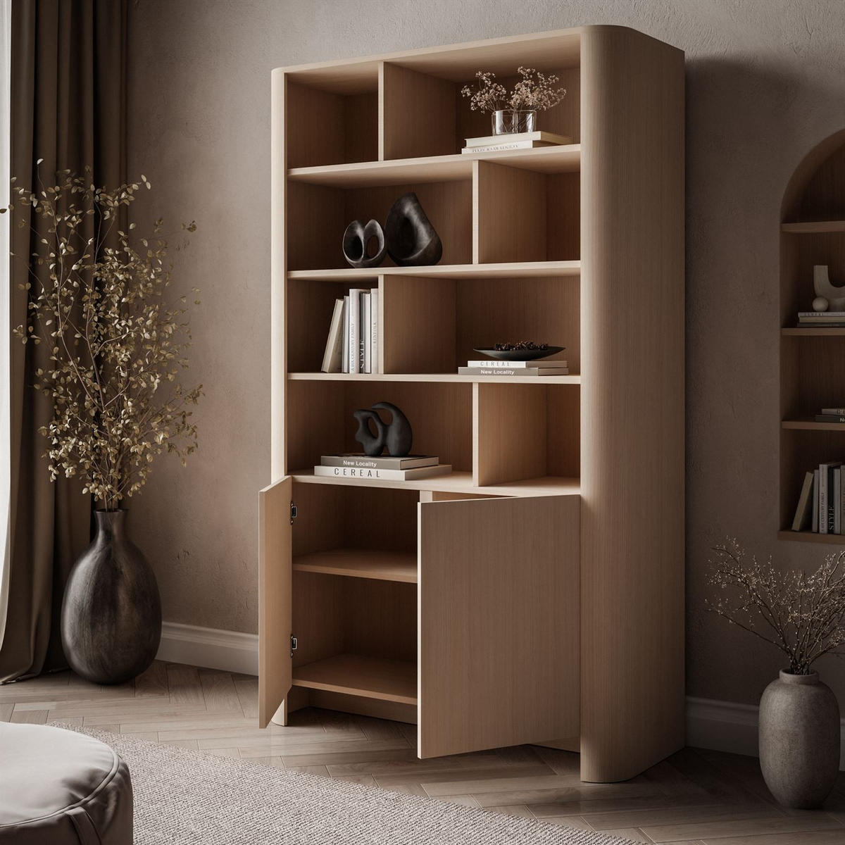 STANDREGAL DESTINY II, zweitürig mit offenen Regalböden - Eichefarben, Holzwerkstoff (103/170/39cm) - Lookway