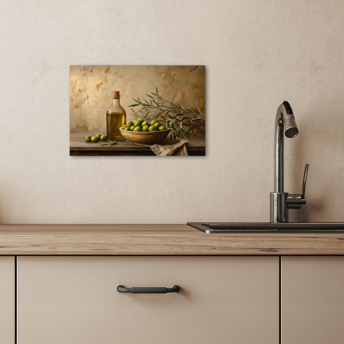 LEINWANDBILD Oliven - Stilleben - Vintage 30x20 cm - Olivgrün, Textil (30/20cm) - MuchoWow