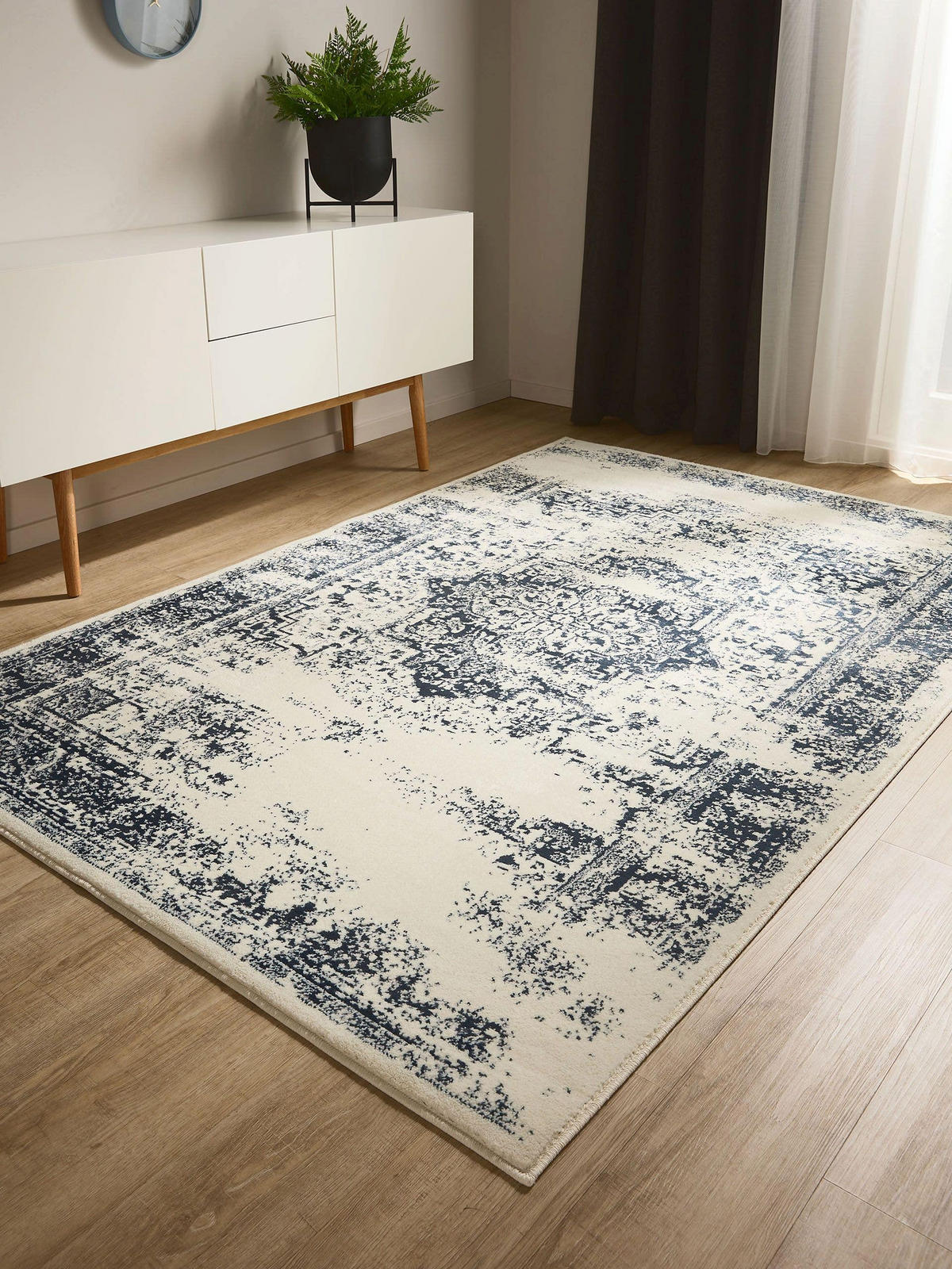 VINTAGE-TEPPICH Suki 160/230 cm - Blau/Creme, Kunststoff (160/230cm) - benuta