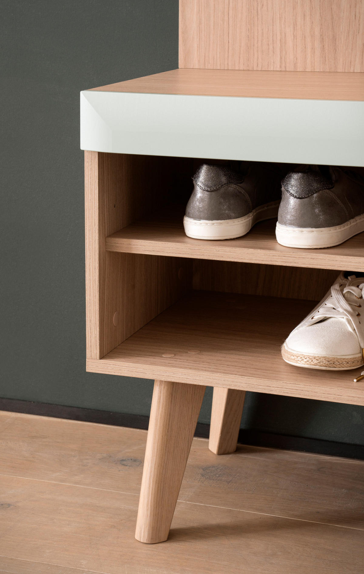 GARDEROBEN-SET 3-teilig Pistazie matt, Scandi Eiche, Garderobenkombination skandinavisch 227 x 197 cm - Eichefarben/Pastellgrün, Glas/Holz (237/200/40cm) - Furn.Design