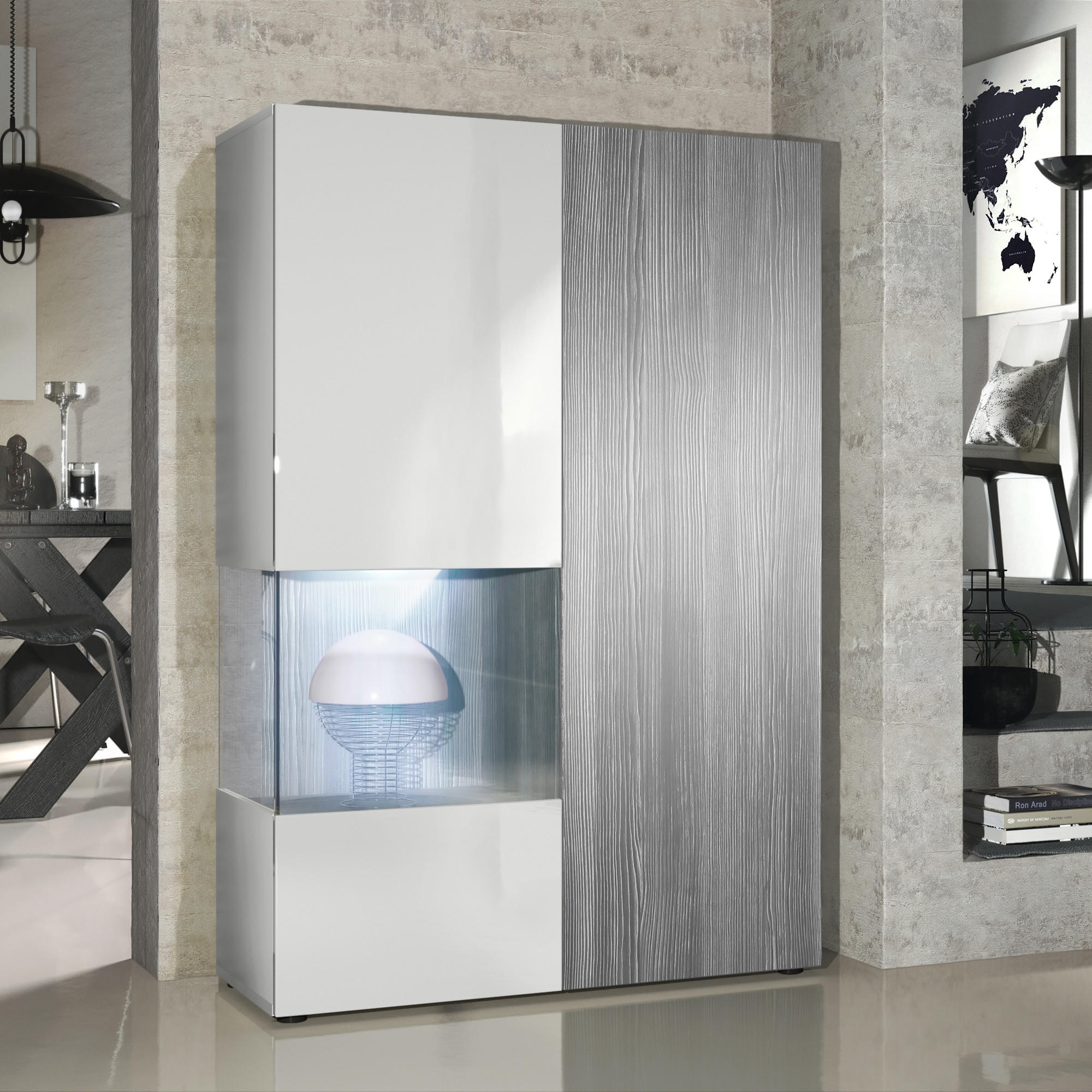 VITRINE Morena Tür und Einsatz in Avola-Anthrazit - Anthrazit, Holzwerkstoff (91.5/136.5/37cm) - Vladon