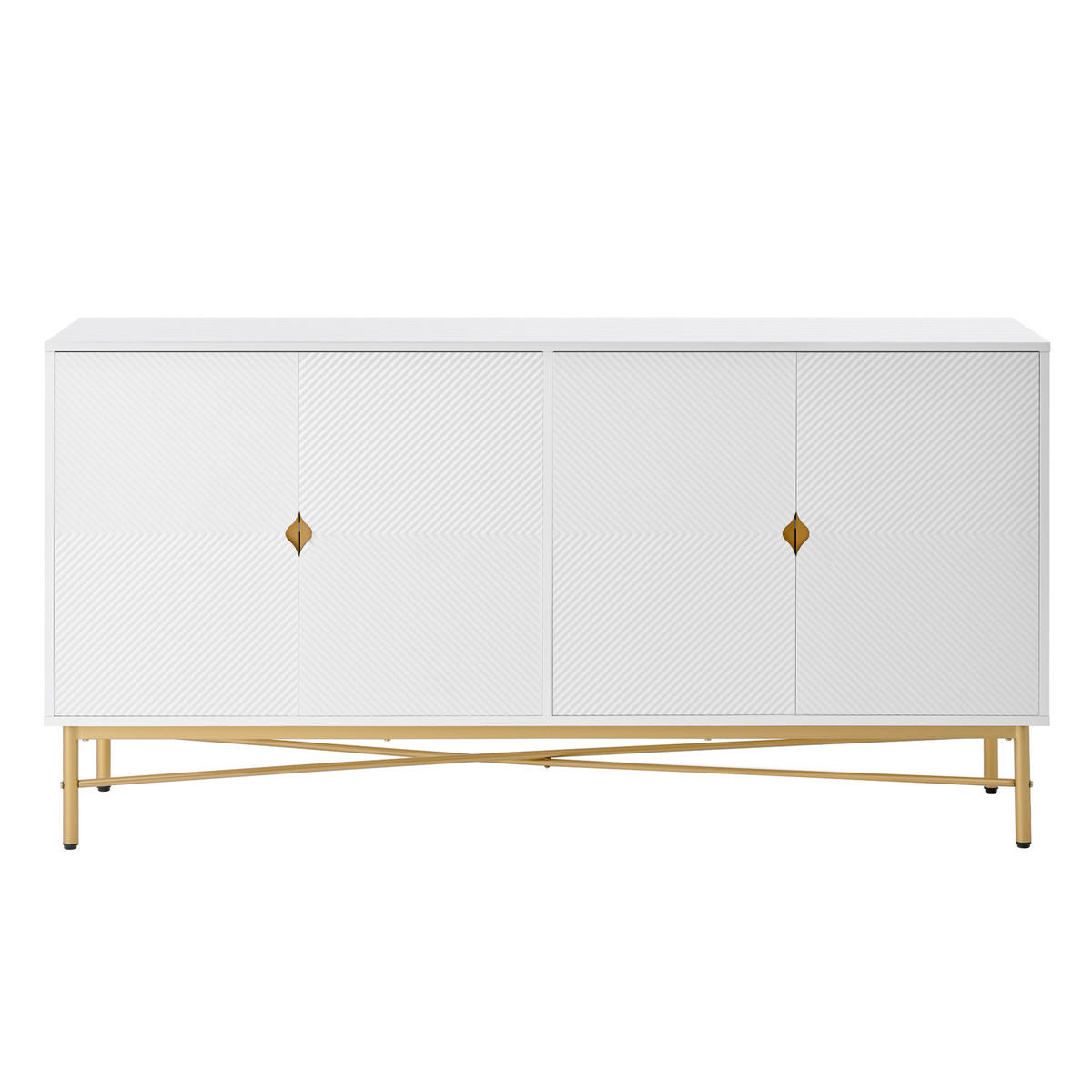 SIDEBOARD 160/40/82 cm aus MDF und Spanplatte mit 4 Türen, Soft-Close und goldfarbenen Details, Weiß - Weiß, Holzwerkstoff (160/82/40cm) - Redom