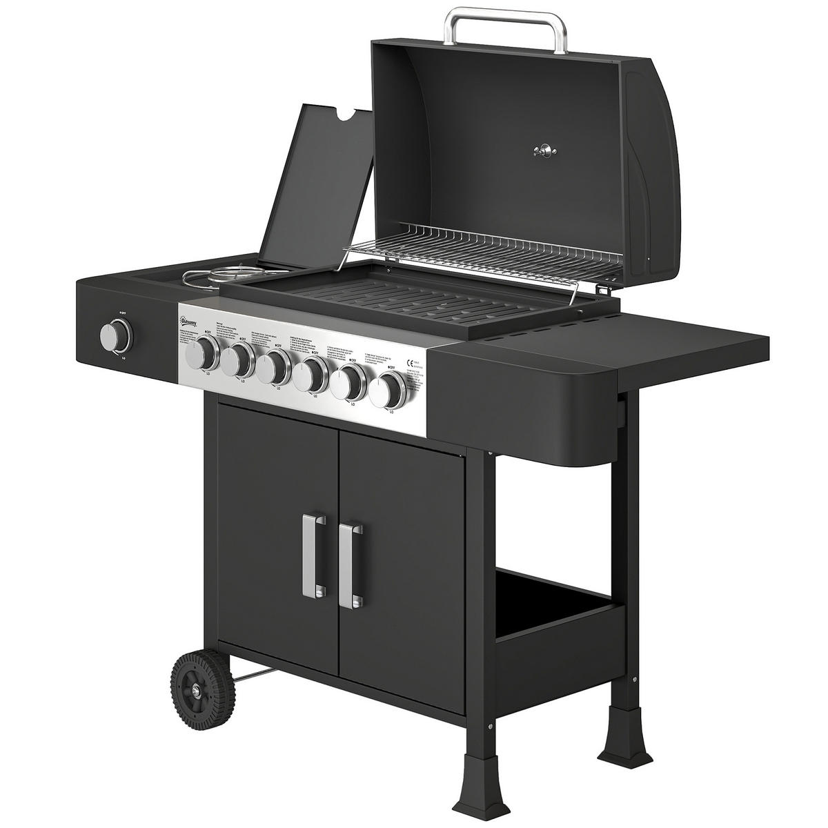 GASGRILL DE-10309 6+1 Brenner 17,8 kW Edelstahl - Schwarz, Metall (51/101/135cm) - ComfortXL