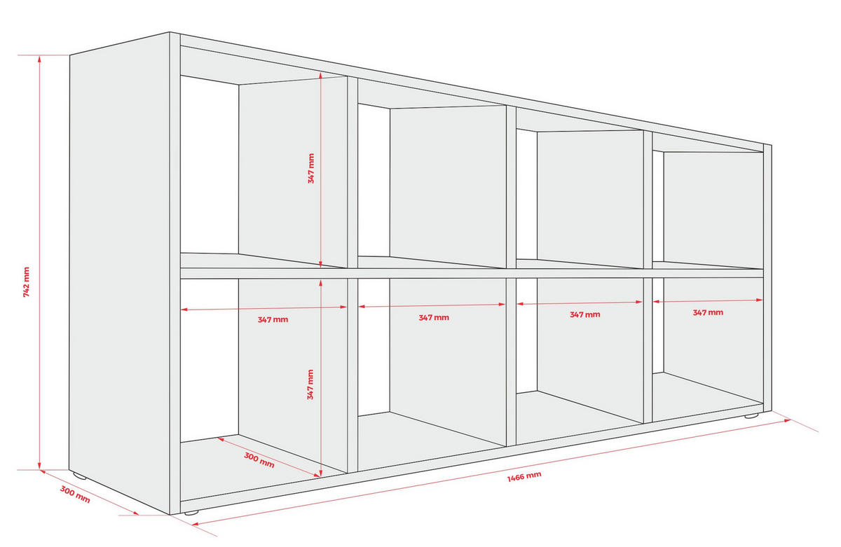 BÜCHERREGAL mit 8 Fächern – Farbe: Weiß – 147 × 74 × 30 cm, vertikale oder horizontal - Weiß, Holzwerkstoff (74/147/30cm) - 3XE LIVING