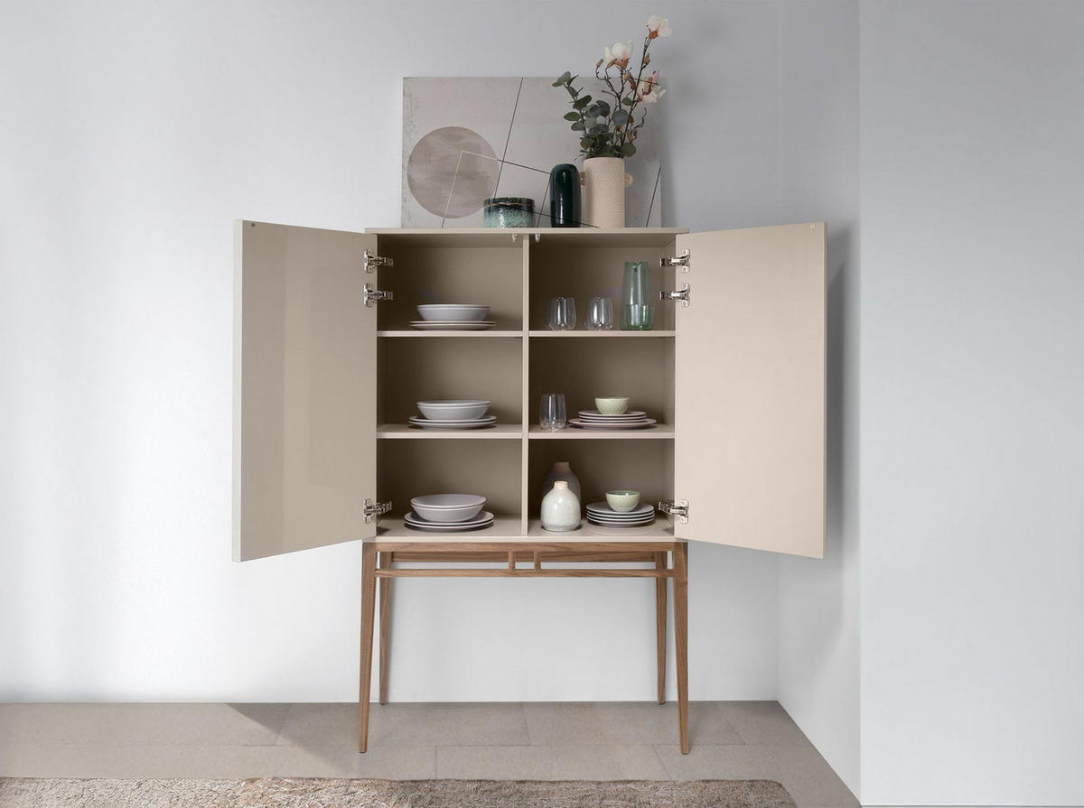 HIGHBOARD Hohe Anrichte in Beige und Nussbaum 90/40/150 cm - Walnussfarben/Grau, Holz (90/150/40cm) - ANGEL CERDA