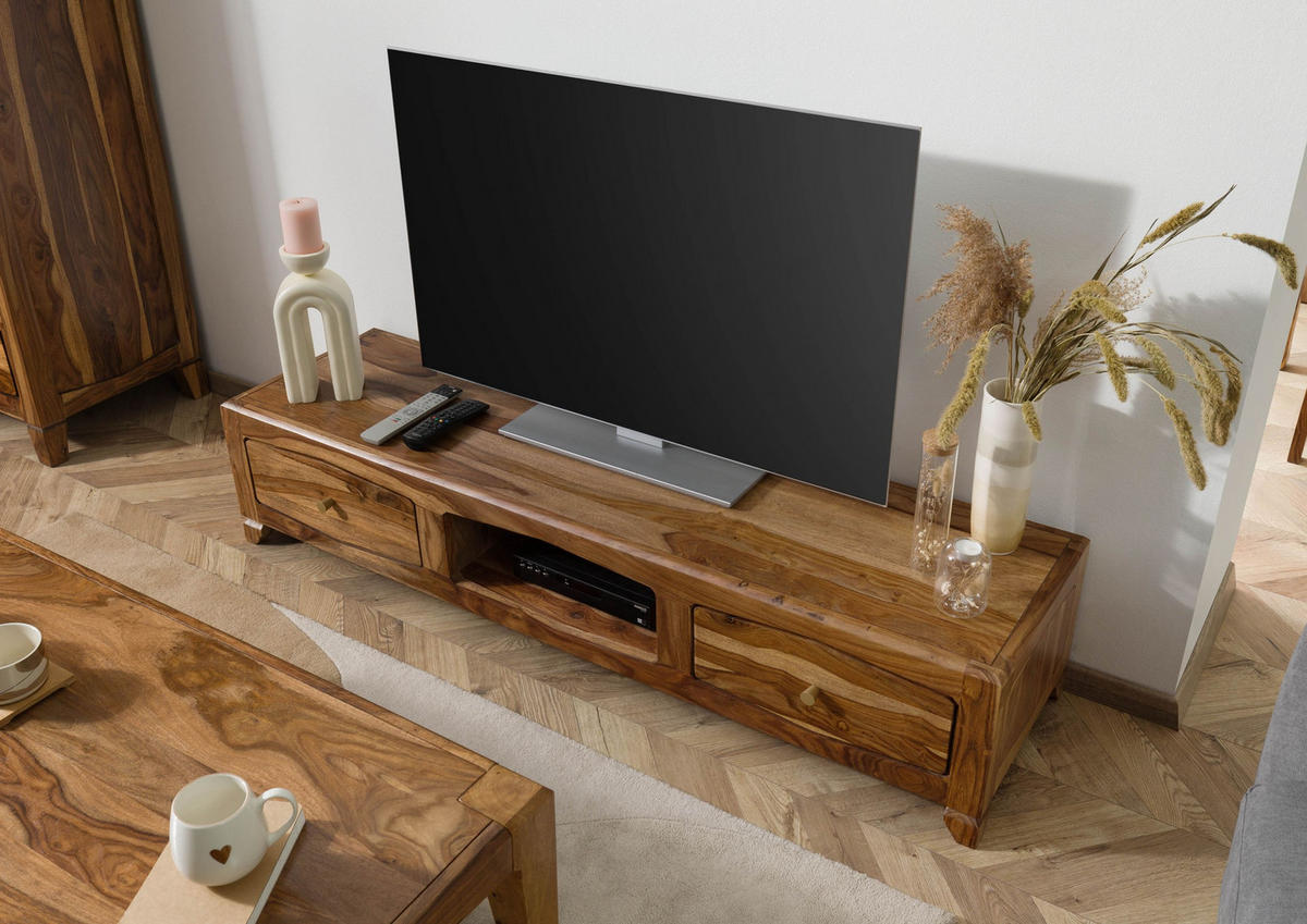 TV-BOARD Sheesham 160x43x33 braun lackiert ANCONA #112 - Braun, Holz (160/33/43cm) - Massivmoebel24
