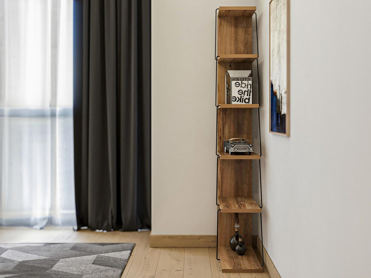 ECKREGAL 6 Regale Pin und Schwarz Dekor H150 cm - Tlos - Schwarz, Holz (50/150/22cm) - Vente-Unique