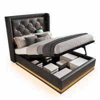 ČALOUNĚNÁ POSTEL 90/200 cm černá, úložný prostor, LED, USB, Type-C, ekokůže - černá, kov/kompozitní dřevo (90/200cm) - STILVORA