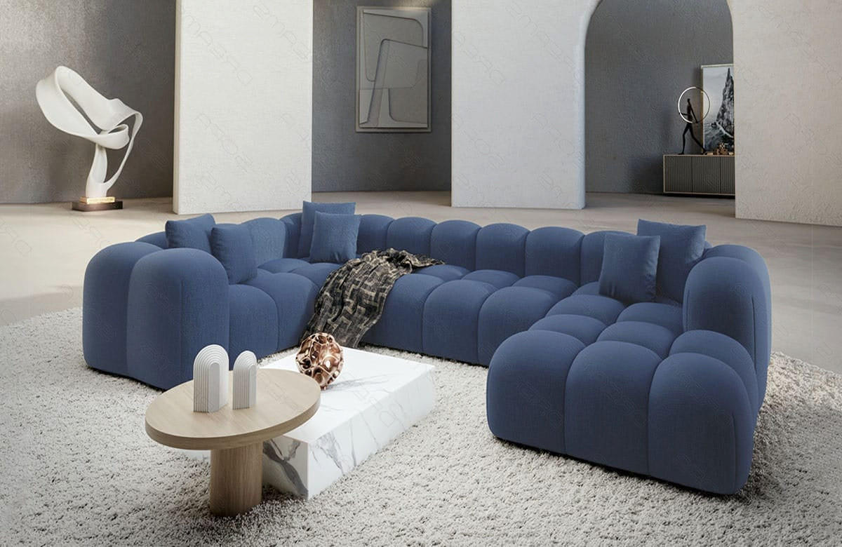 WOHNLANDSCHAFT Cloud Blau Strukturstoff - Blau, Kunststoff (314/72/184cm)