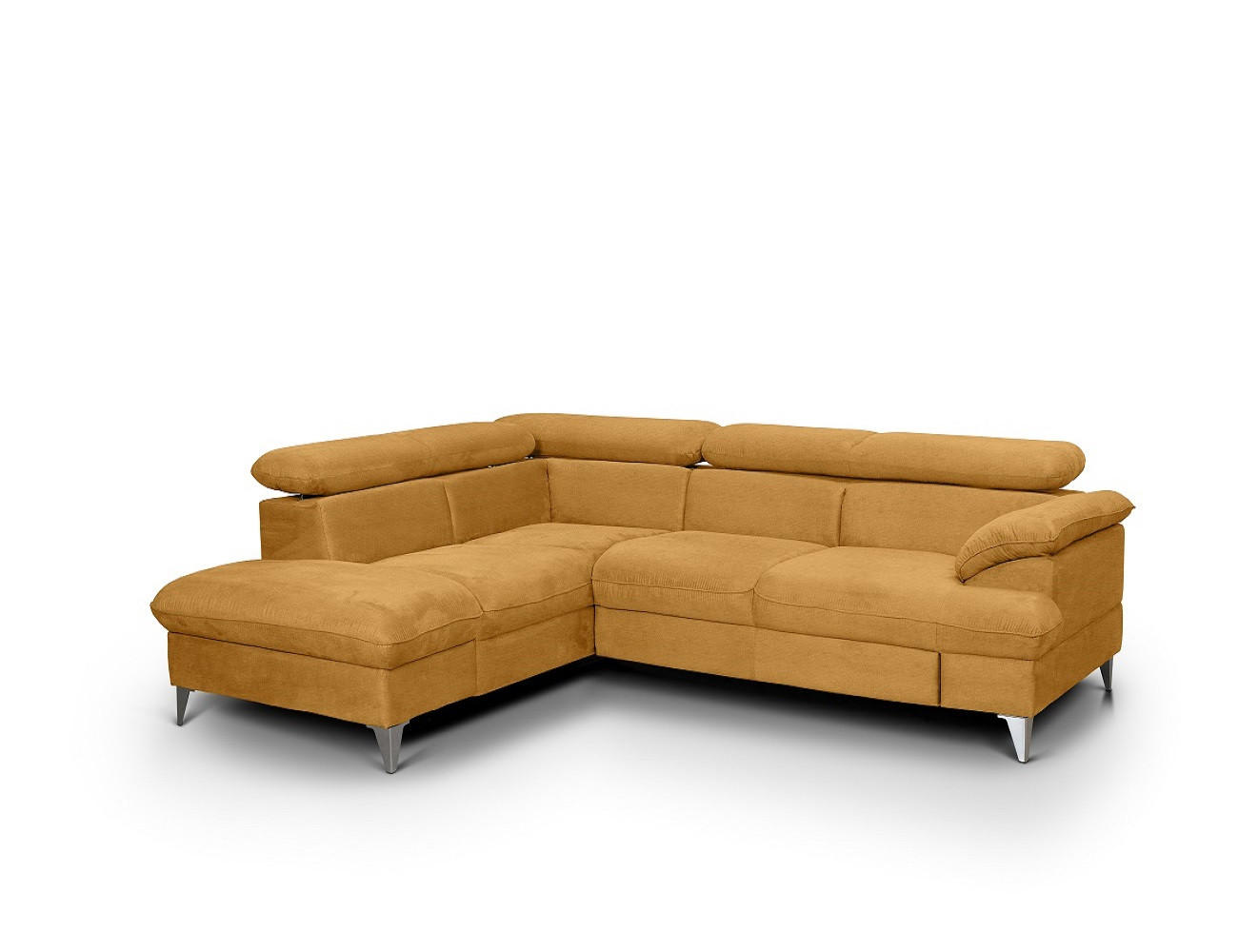 ECKSOFA mit Schlaffunktion und Bettkasten, verstellbare Kopfstützen - Chromfarben/Gelb, Textil/Metall (256/208cm) - Cotta