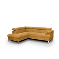 ECKSOFA mit Schlaffunktion und Bettkasten, verstellbare Kopfstützen - Chromfarben/Gelb, Textil/Metall (256/208cm) - Cotta