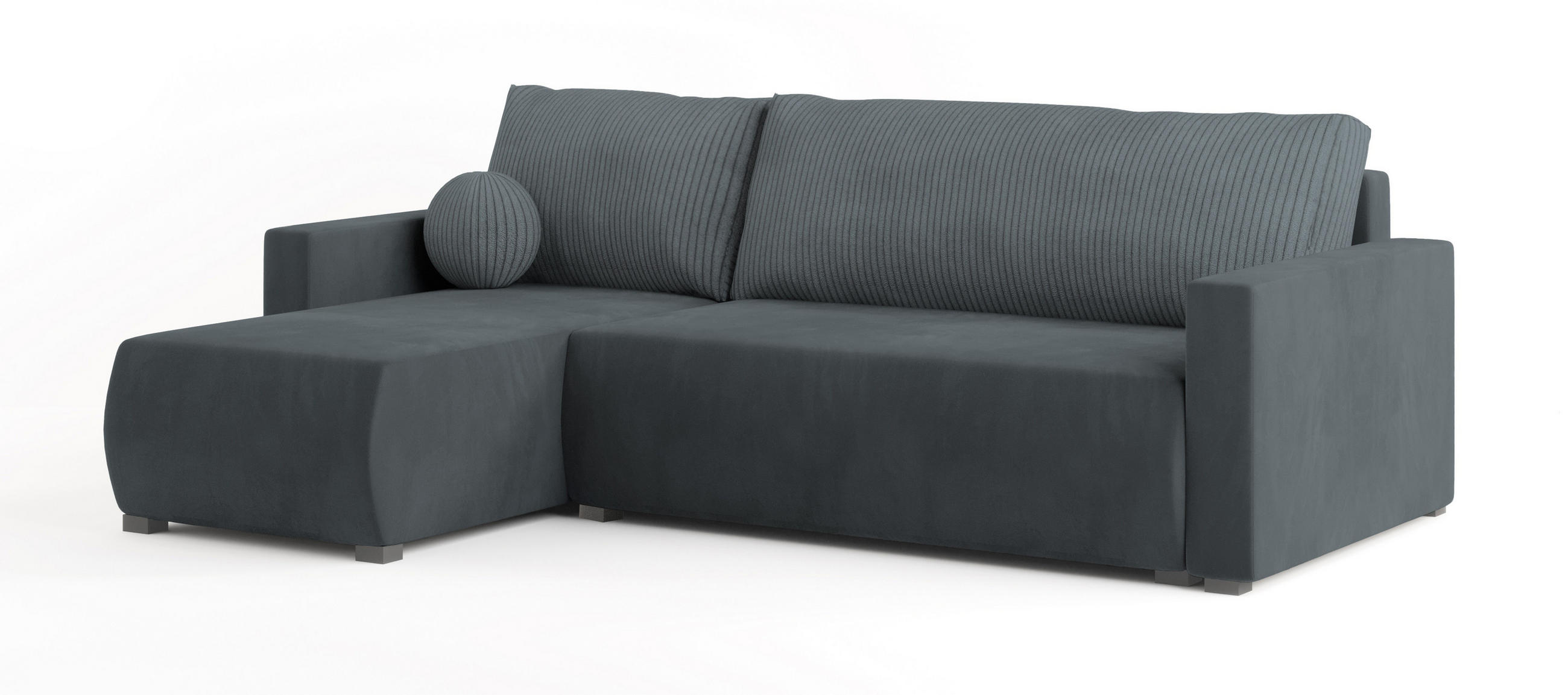 ECKSOFA SORGE Grau Plüsch-Stoff mit Schlaffunktion - Grau, Holz (220/143cm) - MASSENO